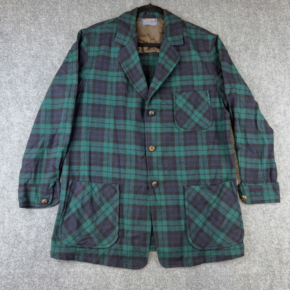 Pendleton Vintage Mens Wool Black Watch Plaid Jacket Blazer Green Navy Medium